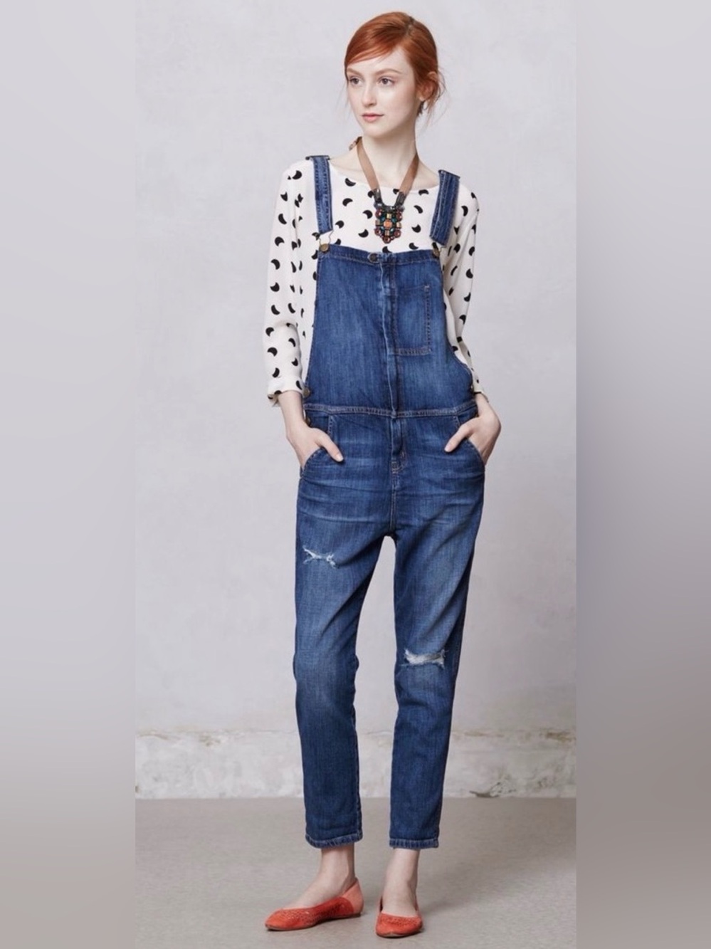 Current/Elliott The Ranch Hand Distressed Blue Denim Overalls/s (1)